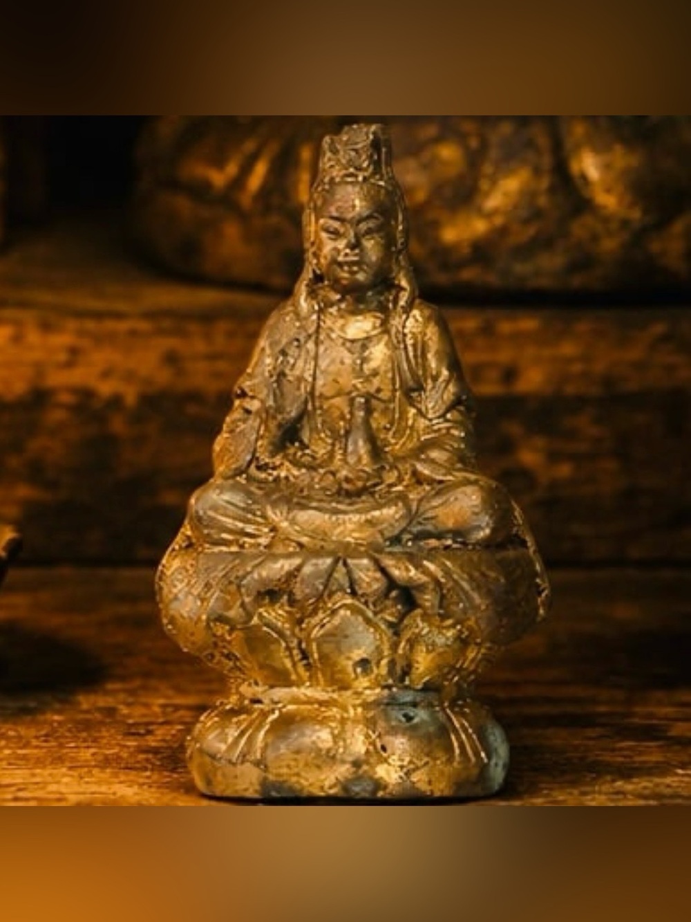 Fine Art Vintage Original Solid Metal Gold Plated Antique Guanyin Bodhisattva